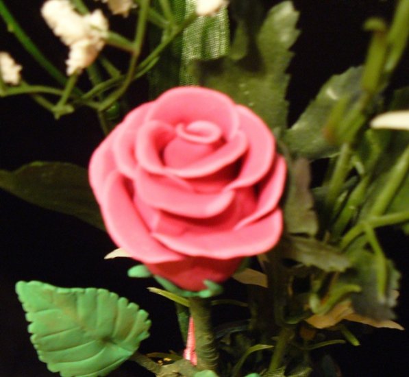 Rose Bouquet # 27 Polymer Clay Rose & Leaves -handmade By Treasure Vallie