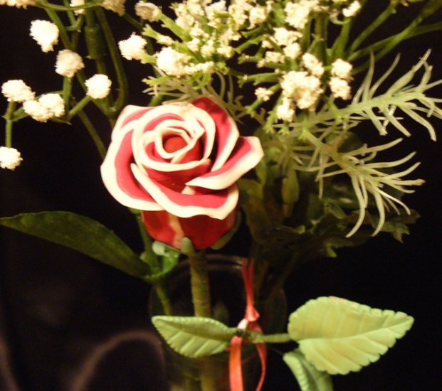 Rose Bouquet # 28 Polymer Clay Rose & Leaves -handmade By Treasure Vallie