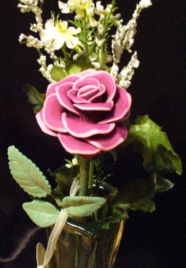 Rose Bouquet # 30 Polymer Clay Rose & Leaves -handmade By Treasure Vallie