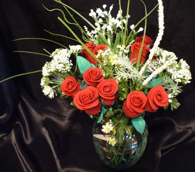 Rose Bouquet # 31 Polymer Clay Rose & Leaves -handmade By Treasure Vallie
