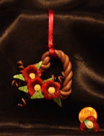Heart Wreath Ornament # 1 Handmade from Polymer Clay by Treasure Vallie