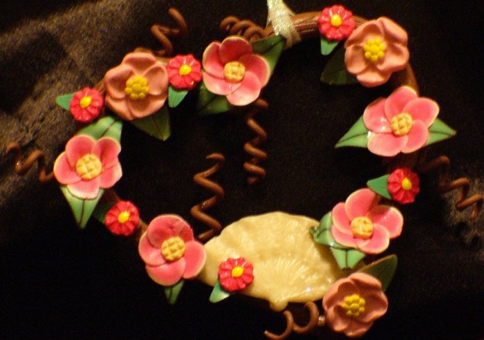 Heart Wreath Ornament # 2 handmade from Polymer Clay by Treasure Vallie