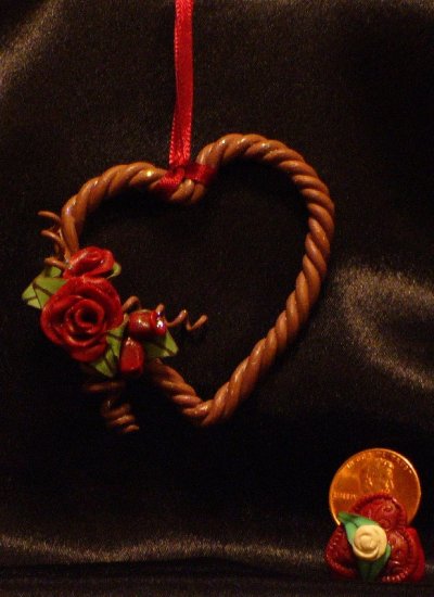 Heart Wreath Ornament # 5 handmade from Polymer Clay by Treasure Vallie