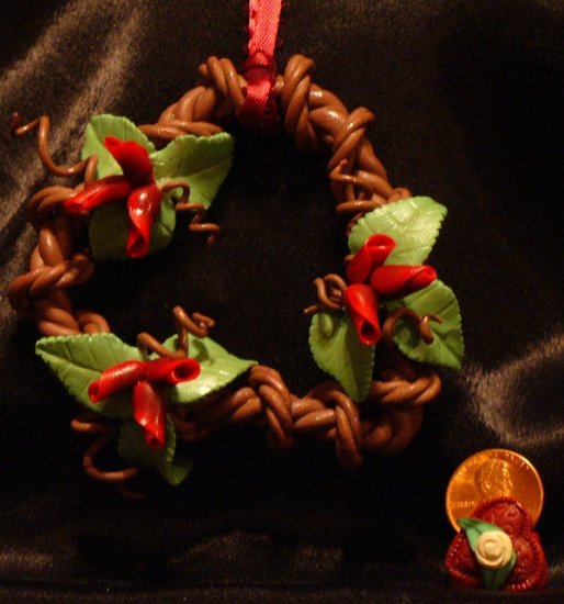 Heart Wreath Ornament # 7 handmade from Polymer Clay by Treasure Vallie