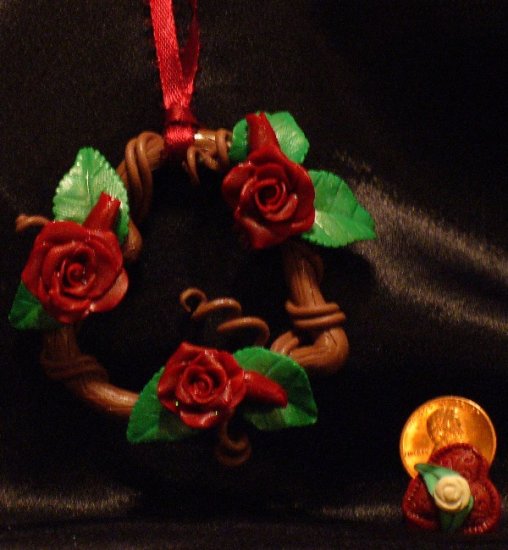 Heart Wreath Ornament # 15 Handmade from Polymer Clay by Treasure Vallie