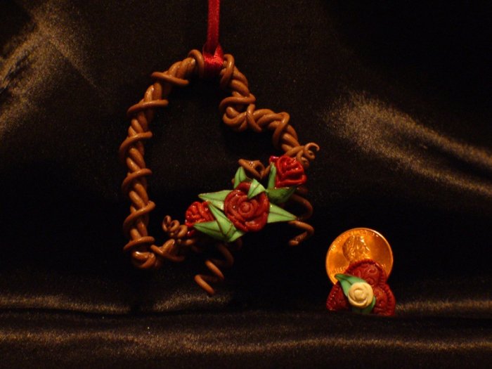 Heart Wreath Ornament # 18 Handmade from Polymer Clay by Treasure Vallie