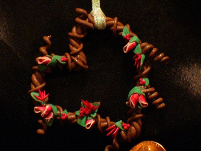 Heart Wreath Ornament # 19 Handmade from Polymer Clay by Treasure Vallie