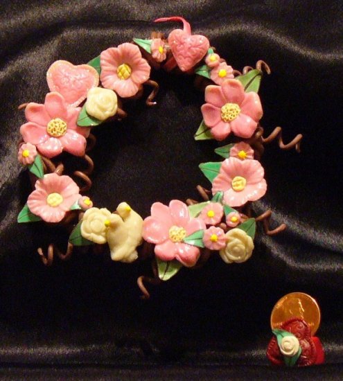 Heart Wreath Ornament # 20 Handmade from Polymer Clay by Treasure Vallie