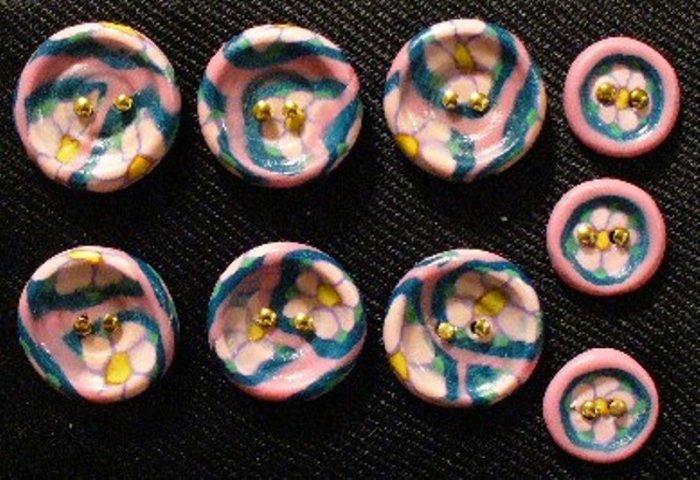 Button Set # 1 Polymer Clay Button Set of 9 - handmade from Polymer Clay by Treasure Vallie