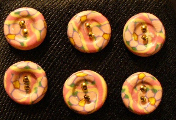 Button Set # 12 Polymer Clay Button Set of 6 - handmade from Polymer Clay by Treasure Vallie