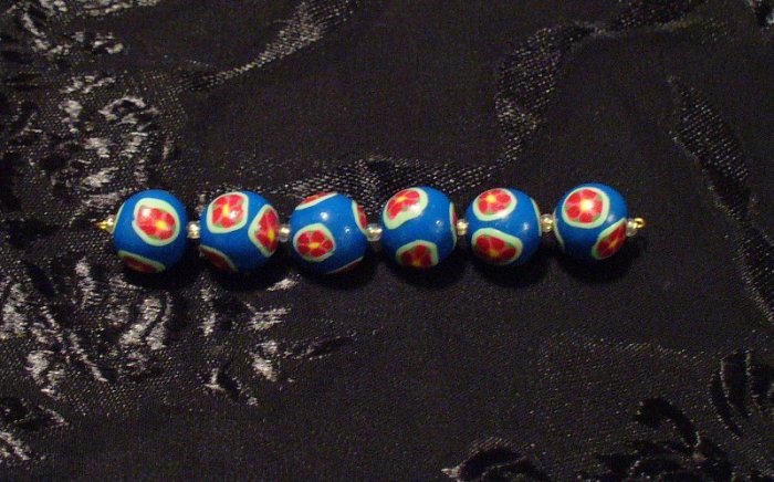 Set of 6 Beads # 1- Handmade from Polymer Clay by Treasure Vallie