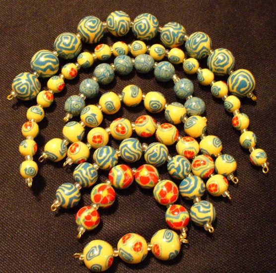 Set of 73 Beads # 4- Handmade from Polymer Clay by Treasure Vallie