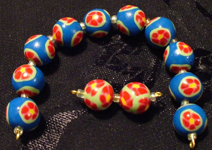 Set of 12 Beads # 7- Handmade from Polymer Clay by Treasure Vallie