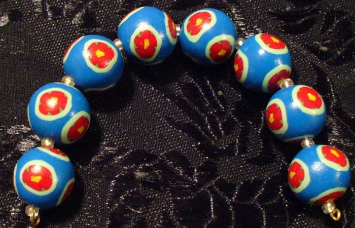Set of 8 Beads # 9- Handmade from Polymer Clay by Treasure Vallie