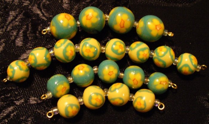 Set of 21 Beads # 12- Handmade from Polymer Clay by Treasure Vallie