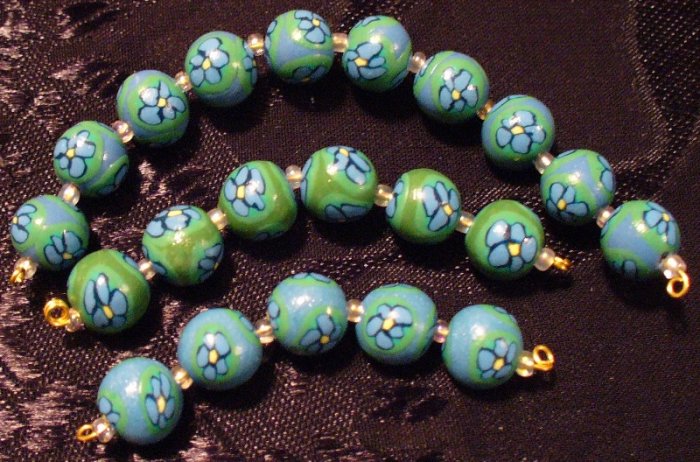 Set of 21 Beads # 17- Handmade from Polymer Clay by Treasure Vallie