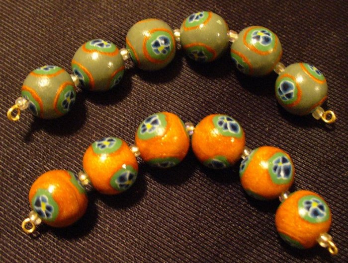 Set of 12 Beads # 37- Handmade from Polymer Clay by Treasure Vallie