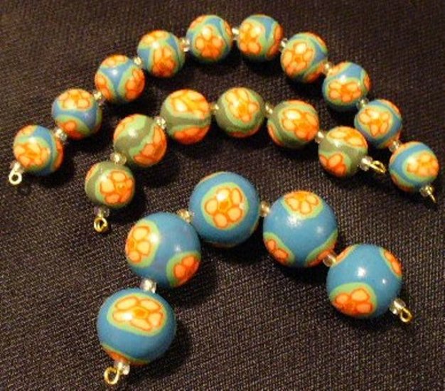 Set of 12 Beads # 38- Handmade from Polymer Clay by Treasure Vallie
