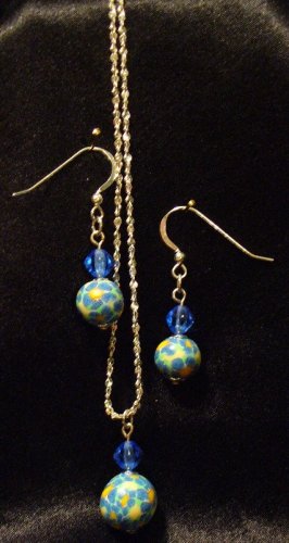 Jewelry Set # 1- Polymer Clay Pendant/ Earrings- Pure Sterling Silver- Handmade by Treasure Vallie
