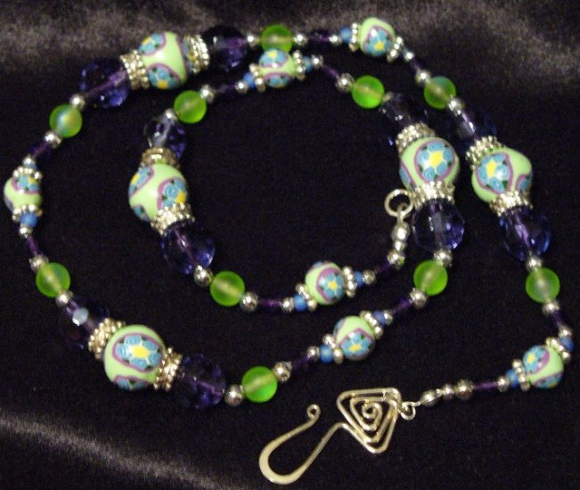 Sterling Silver Clasp Necklace # 5- Polymer Clay Beads handmade by Treasure Vallie