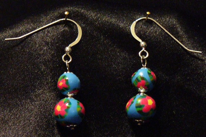 Sterling Silver Earrings # 1- Polymer Clay Beads handmade by Treasure Vallie