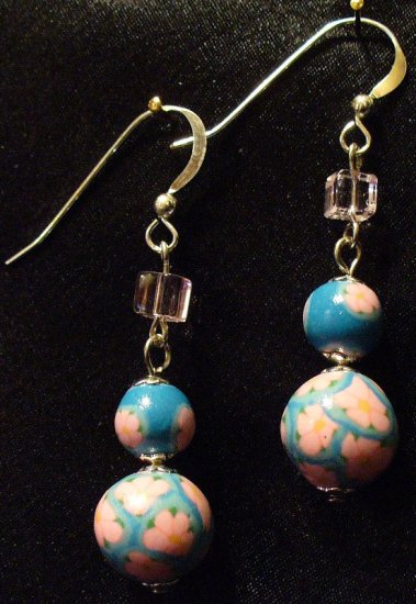 Sterling Silver Earrings # 4- Polymer Clay Beads handmade by Treasure Vallie