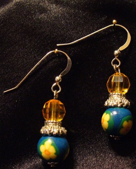 Sterling Silver Earrings # 6- Polymer Clay Beads handmade by Treasure Vallie