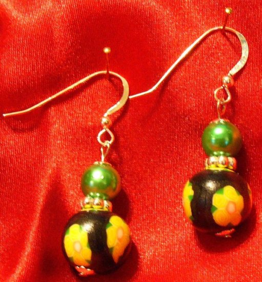 Sterling Silver Earrings # 9- Polymer Clay Beads handmade by Treasure Vallie