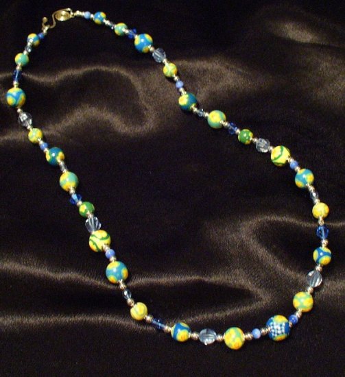 Sterling Silver Clasp Necklace # 2- Polymer Clay Beads handmade by Treasure Vallie
