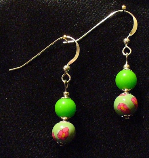 Sterling Silver Earrings # 11- Polymer Clay Beads handmade by Treasure Vallie