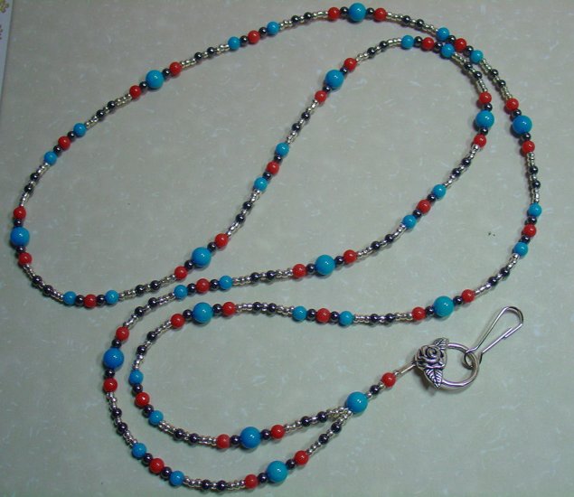 TURQUOISE/CORAL MOUNTAIN JADE BEAD~BEADED LANYARD~ID BADGE HOLDER~LANYARDS