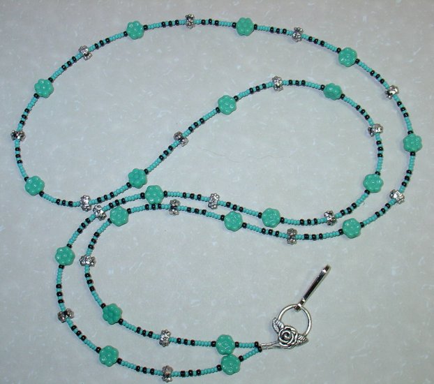 TURQUOISE FLORAL~BEADED LANYARD~ID BADGE HOLDER~LANYARDS