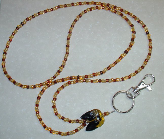 ADORABLE TOPAZ KITTY CAT~BEADED LANYARD~ID BADGE HOLDER~LANYARDS