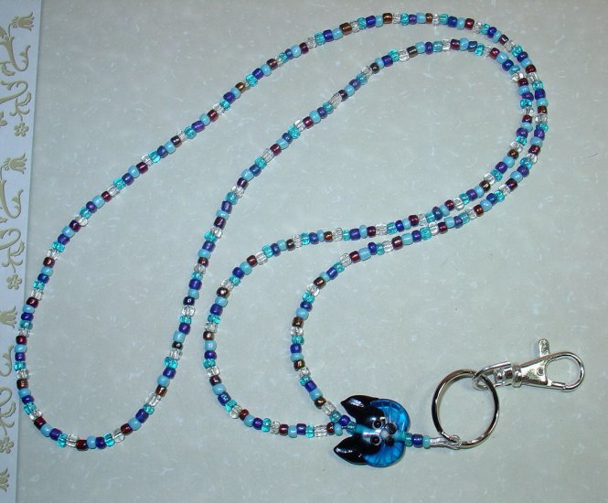 ADORABLE BLUE KITTY CAT~BEADED LANYARD~ID BADGE HOLDER~LANYARDS