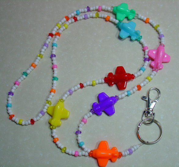 MULTI-COLORED AIRPLANES~BEADED LANYARD~ID BADGE HOLDER~LANYARDS