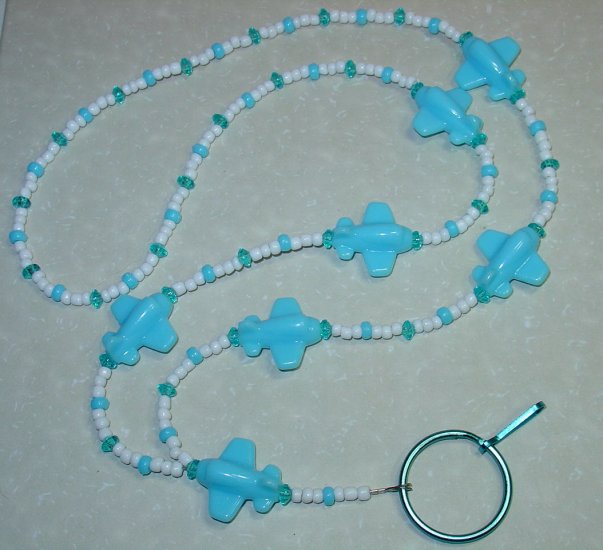 BABY BLUE AIRPLANES~BEADED LANYARD~ID BADGE HOLDER~LANYARDS