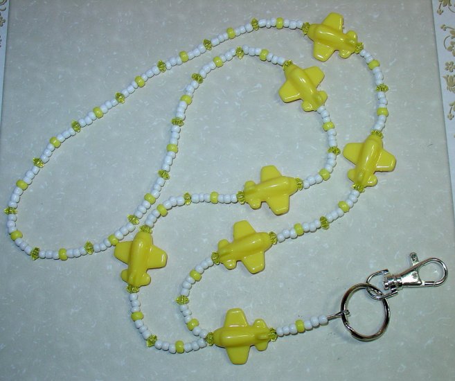 YELLOW AIRPLANES~BEADED LANYARD~ID BADGE HOLDER~LANYARDS