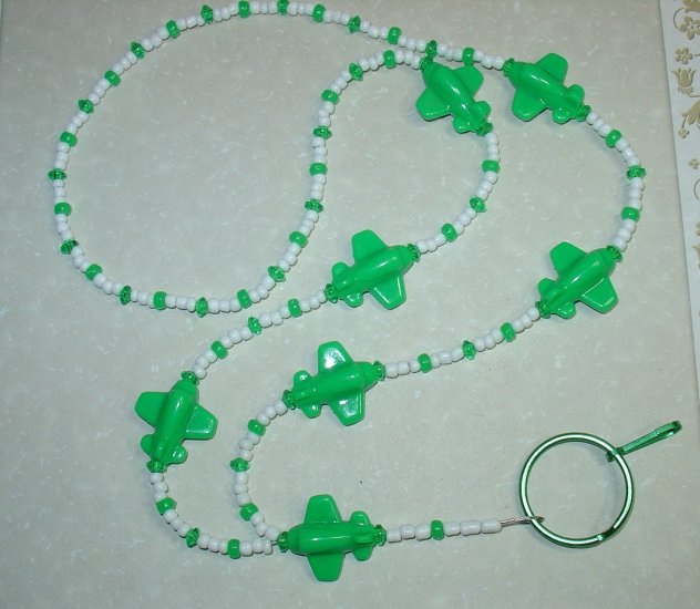 GREEN AIRPLANES~BEADED LANYARD~ID BADGE HOLDER~LANYARDS