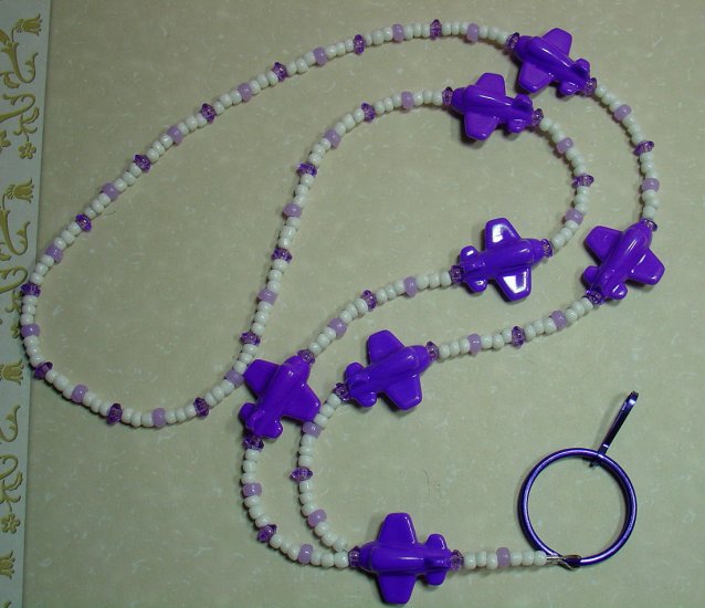 PURPLE AIRPLANES~BEADED LANYARD~ID BADGE HOLDER~LANYARDS