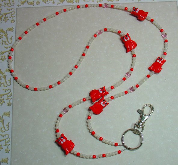 CUTE RED KITTY CAT~SWAROVSKI~BEADED LANYARD~ID BADGE HOLDER~LANYARDS