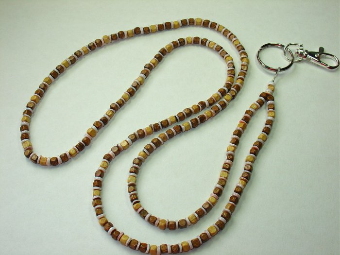 WOOD CUBES AND SHELL ~BEADED LANYARD~ID BADGE HOLDER~LANYARDS