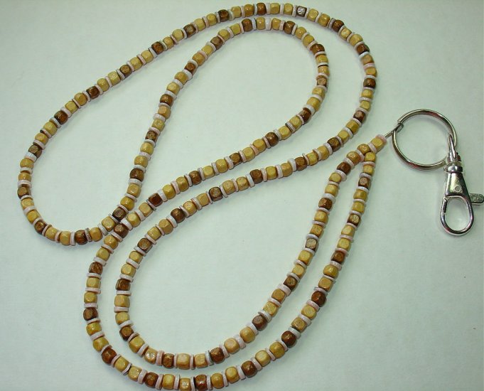 WOOD CUBES & SHELL ~BEADED LANYARD~ID BADGE HOLDER~LANYARDS