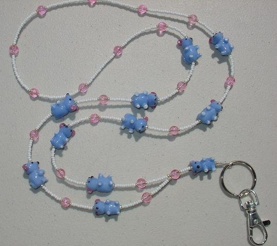 CUTE LITTLE BLUE MICE~BEADED LANYARD~ID BADGE HOLDER~LANYARDS