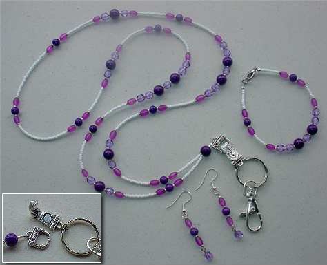 PURPLE PASSION~BEADED LANYARD~ID BADGE HOLDER~LANYARDS SET