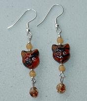 BLACK-STRIPED BROWN CAT EARRINGS