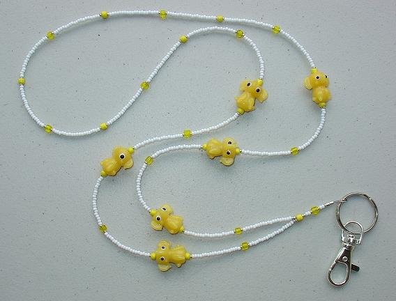 ~CUTE LITTLE YELLOW ELEPHANTS~BEADED LANYARD~ID BADGE HOLDER~