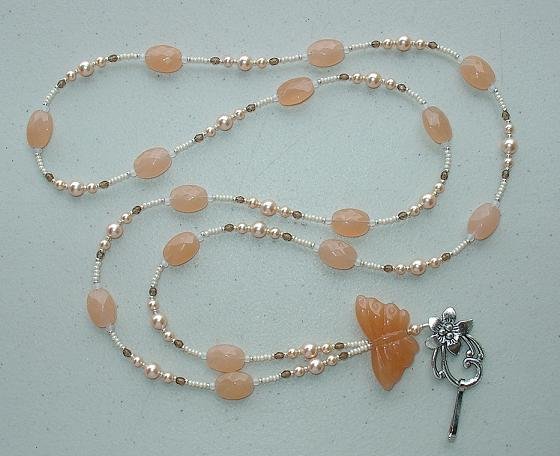 PEACH BUTTERFLY~BEADED LANYARD~ID BADGE HOLDER~LANYARD
