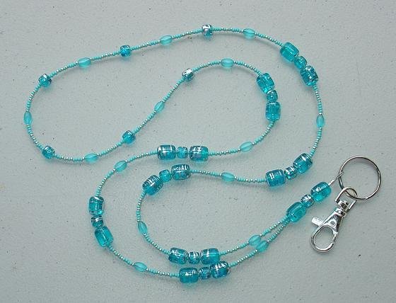 AQUA W/SILVER SWIRL~BEADED LANYARD~ID BADGE HOLDER~LANYARD