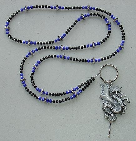 DRAGON BLUE/BLACK~BEADED LANYARD~ID BADGE HOLDER~LANYARD