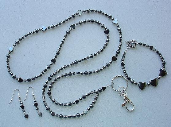HEMATITE SET~BEADED LANYARD~ID BADGE HOLDER~LANYARD